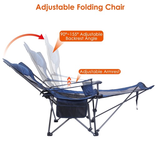 Heavy Duty Camping Chair w/Reclining Backrest Folding Lounge Sit& Lie Down Chair - Picture 24 of 34