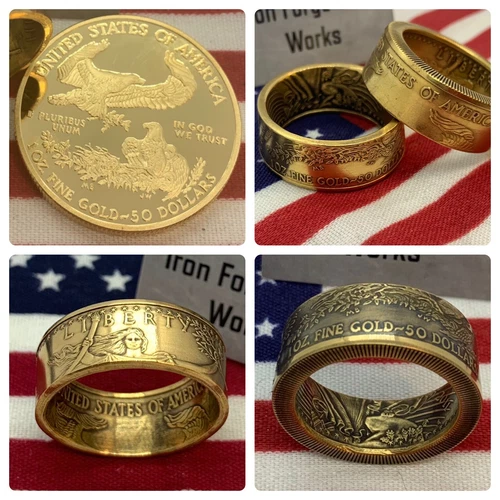 1 Oz US GOLD Coin Ring. One Ounce Liberty 50 Dollar Coin Eagle