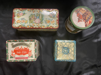 Mixed Lot of 4 Vintage European Tin Collectible Metal Container Boxes