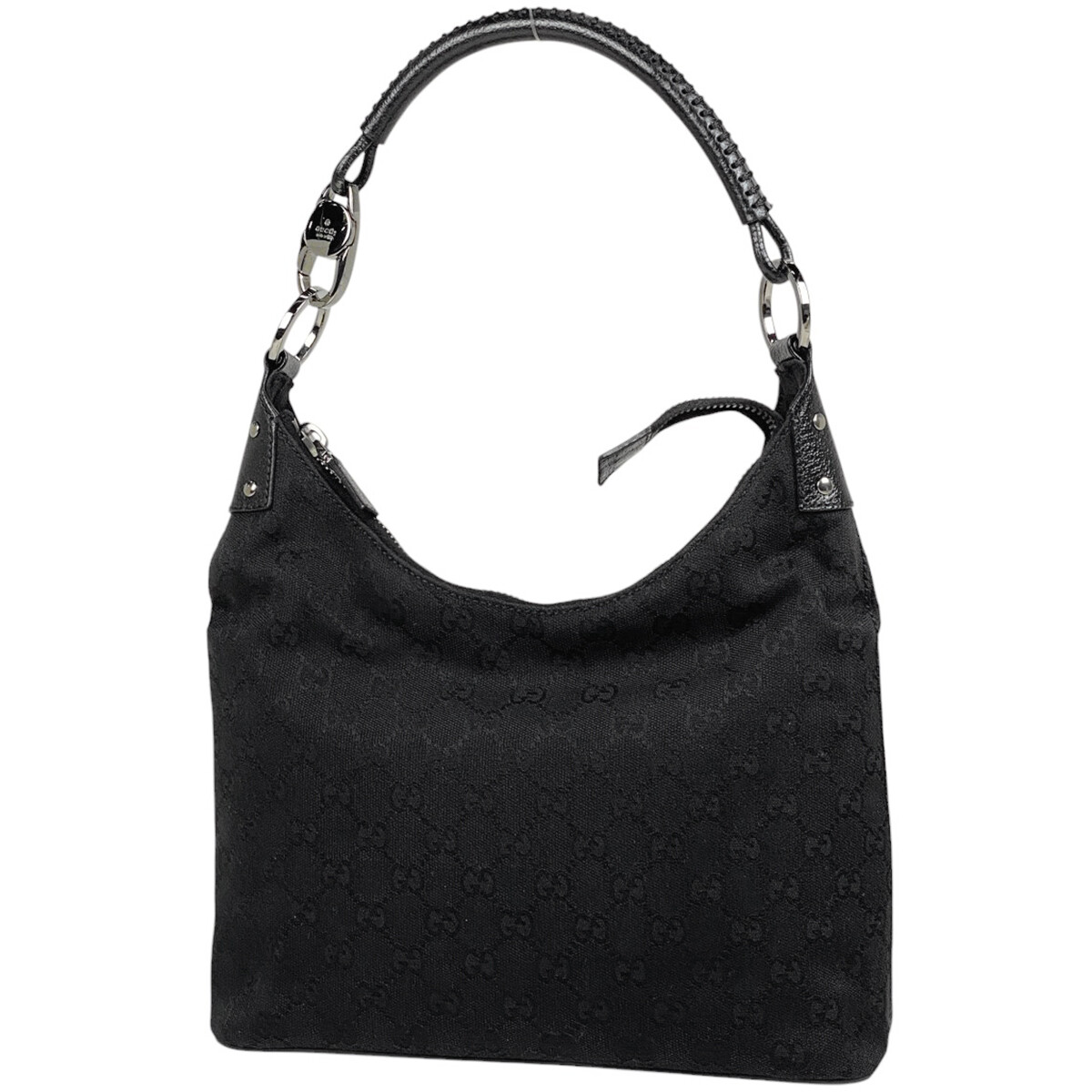 GUCCI ONE SHOULDER BAG GG柄 BLACK GUCCI authentic one shoulder bag black canvas x leather GG