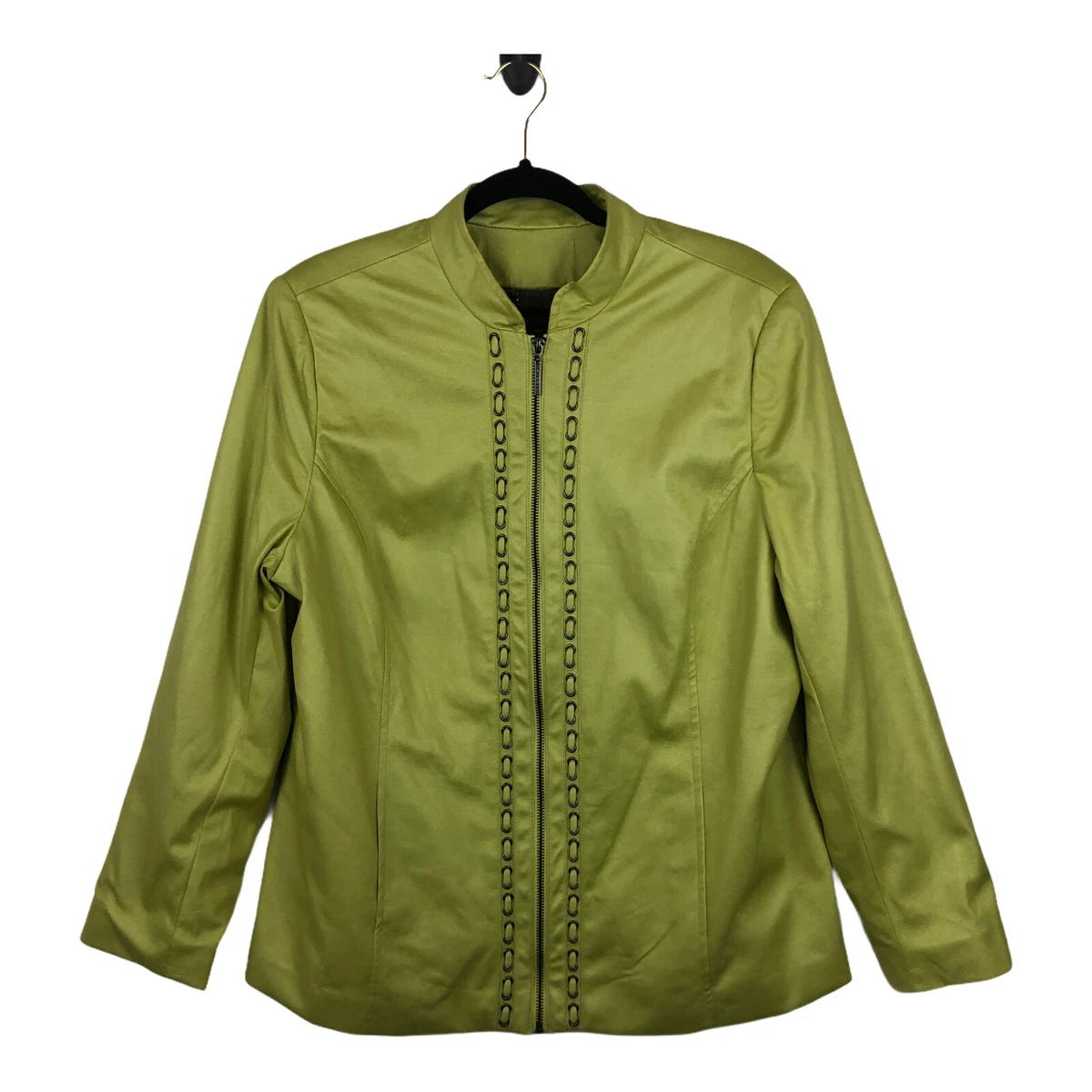 TanJay Womens Lime Green Shoulder Pads Long Sleeve Blazer Jacket