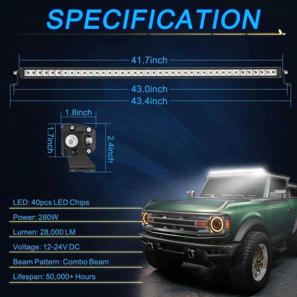 40" LED Light Bar Combo Single Row Light Bar Roof Rack for 2005-22 TOYOTA TACOMA Foto 3 de 4