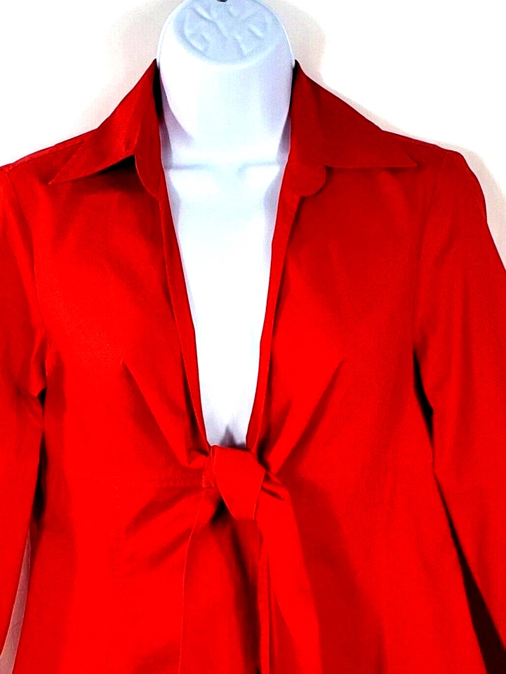 Blusa a medida Kenneth Cole Reaction talla 6 roja cuello en V mangas 3/4 top profesional Foto 4 de 4