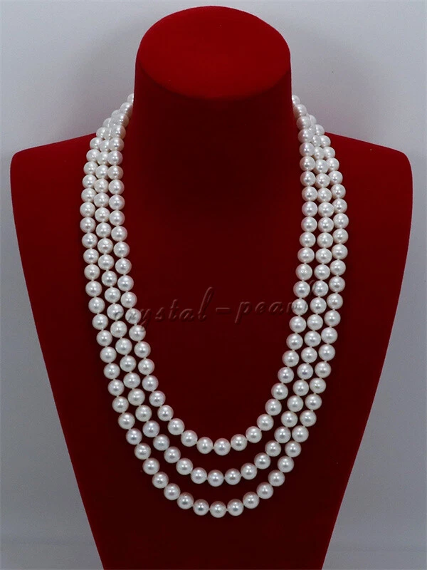 54“ AAAA Japanese Akoya 7-7.5 mm white pearl Necklace 14K Yellow Gold clasp