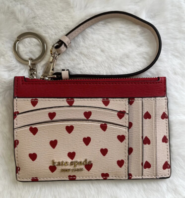 New Kate Spade Spencer Hearts Print cardholder wristlet Keyring