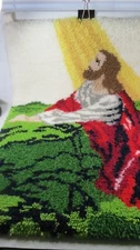 JESUS PRAYING VINTAGE Latch Hook  Wall Hanging Yarn Art 30 X 22 Handmade