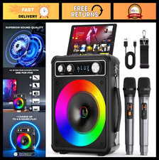 Portable Karaoke Machine with 2 Wireless Microphones, Bluetooth Speaker for Home