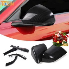 Carbon Fiber ABS Rearview Side Mirror Cover Trim Overlay For Ford Mustang 15-25