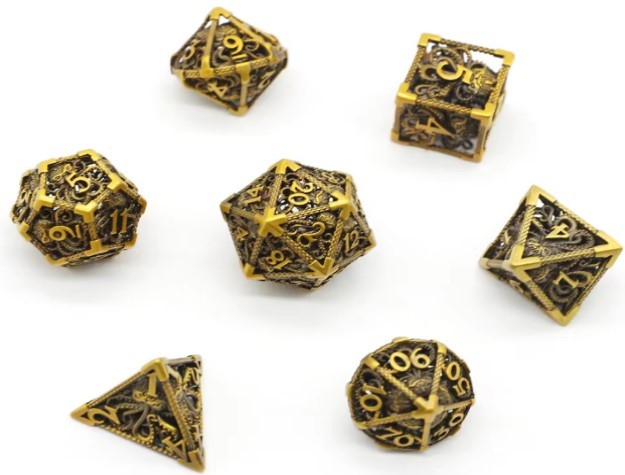 Наборы кубиков премиум-класса Galactic Dice - Набор из 7 кубиков Cthulu из полого золота в оловянной оправе 7290₽