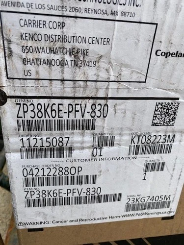 3 Ton Copeland 208-230/1 # ZP38K6E-PFV-830 Scroll Compressor