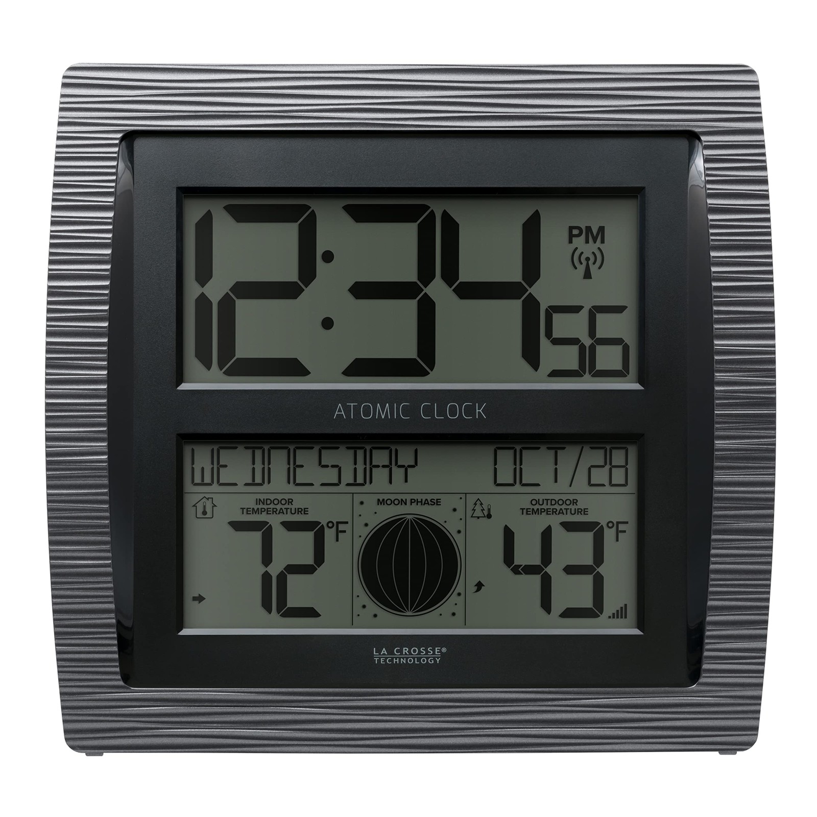 La Crosse Technology BBB86118-INT Curved Atomic Digital Clock with Moon Black 
