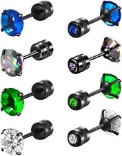 SIISPRI 4 Pairs Titanium Screw Back Surgical Stainless 4 CZ-6mm C 