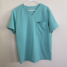 FIGS Technical Collection Scrub Top Aquamarine Blue Men Medium V Neck Medical