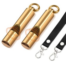 Brass Emergency Whistles 2 Pack with Tangle-Free Lanyard - Pealess Safety