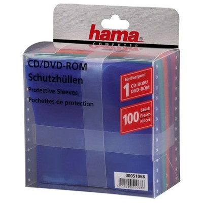 Hama CD-DVD Blu-ray PP Sleeves, 100-Pack, Multicolor