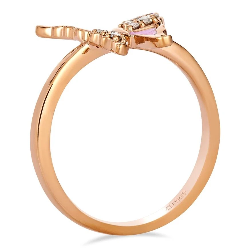 Anillo de cóctel LeVian de oro rosa de 14 quilates con esmalte amarillo y diamante de 0,12 TCW talla 8,5 Foto 3 de 4