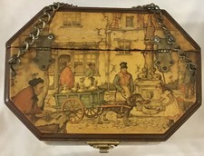 Anton Pieck Vintage 60s Box Purse Wood Octagon Decoupage unique chain handle