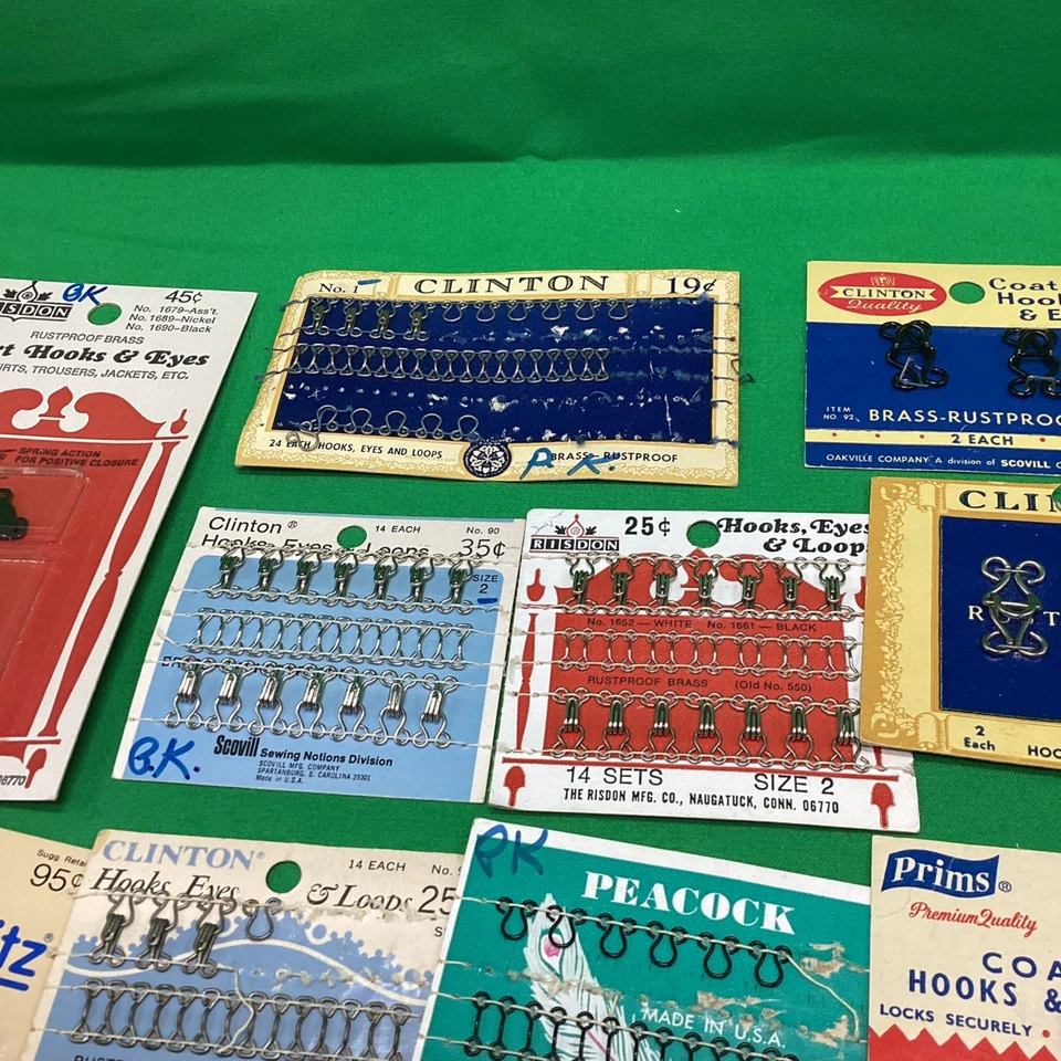 Tarjetas vintage de cierre de ojo de gancho y broches de presión, Dritz Clinton Prims Risdon etc 16 tarjetas Foto 3 de 4