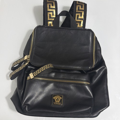 Versace Parfums Black Gold Medusa Greek Key Backpack Bag Pre-Owned