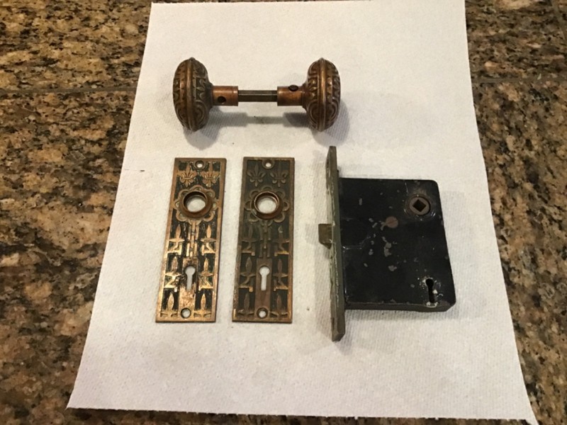 Vintage M.W. & Co. Brass Door  knob Complete Set