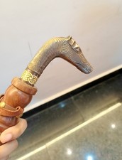 Handmade 22" Long Shoe Horn Zebra Face Solid Brass Wood Leather Dressing Aid