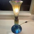 VINTAGE LUNDBERG STUDIOS ART GLASS BOUDOIR LAMP IRIDESCENT CALIFORNIA 1970s BLUE