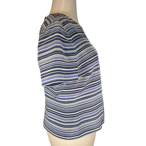 Talbots Petites 100% Pure Silk Blouse Size 10 Blue Stripped Button Down on Back - Picture 5 of 10