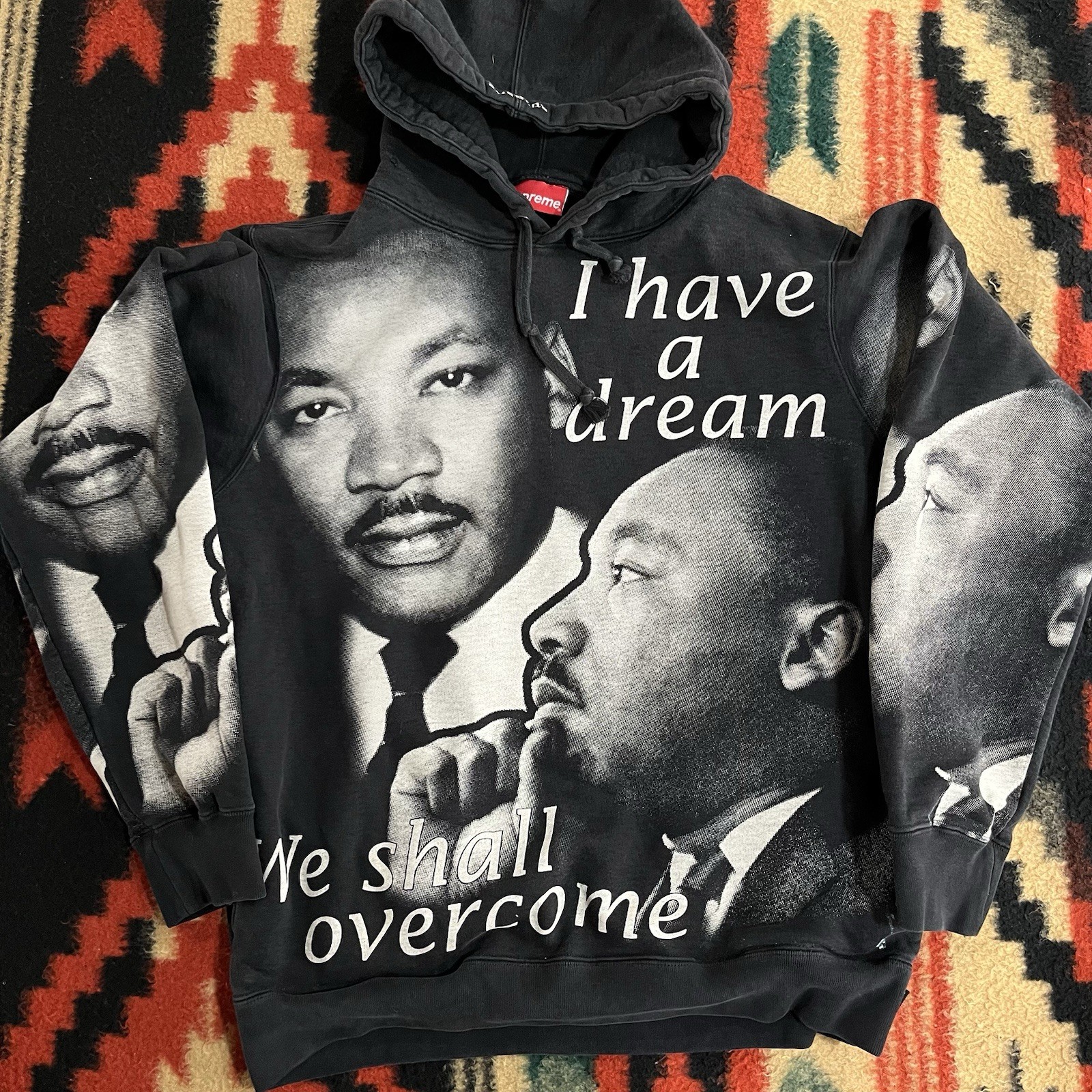 SS18 Supreme Black All Over Print MLK Martin Luther King Hoodie Size Medium RARE
