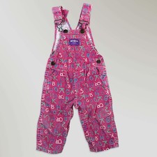 Vintage Oshkosh B'gosh Girl's Overalls Pink Alphabet Print Bibs Size 18 mos