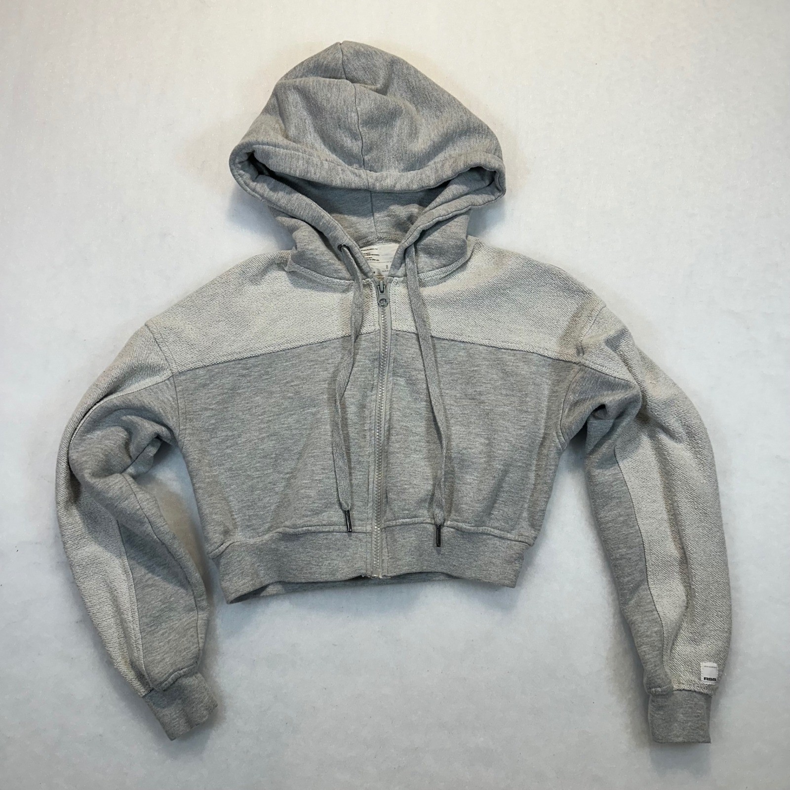 RSQ Womens Cropped Zip Up Hoodie Grey Two Tone Panelled Sweatshirt Size S