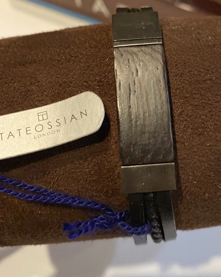 Pulsera Tateossian Cuero Plata Esterlina Madera Ébano NOS L Foto 4 de 4