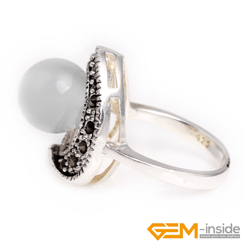 Natural Gemstone Charms Rings Jewelry Tibetan Silver Marcasite Women Gift 6#-8# - Picture 42 of 43