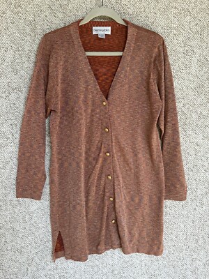 Bloomingdales Orange Rust Metallic Shimmer Long Cardigan