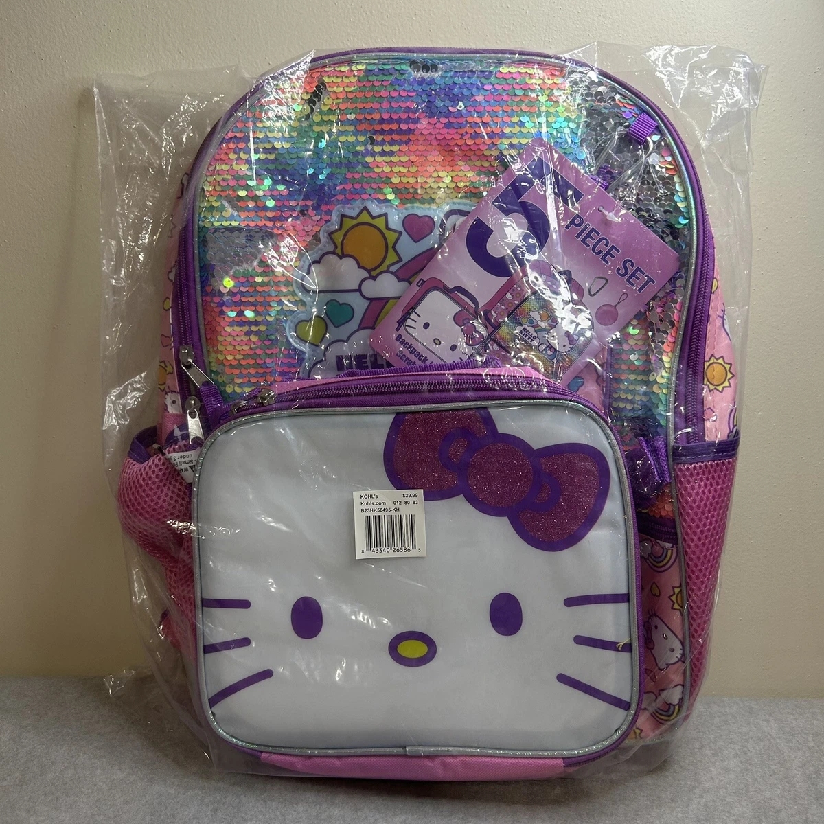 Hello Kitty 5 Piece Backpack Lunch Box Set School Travel Book