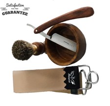 STRAIGHT CUT THROAT WET SHAVING RAZOR, BRUSH  STROP KIT RASIERMESSER RASOIR