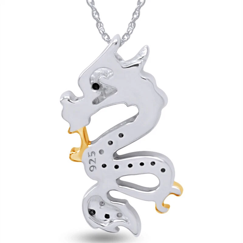 Colgante dragón diamante negro y champán de 1/8 quilate chapado en oro blanco de 14 quilates plateado Foto 3 de 4