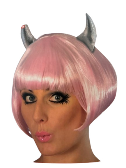 Halloween Ladies Pink Babe Wig With Horns