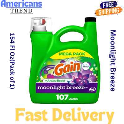 Gain + Aroma Boost Liquid Laundry Detergent, Moonlight Breeze Scent, 107 Loads,