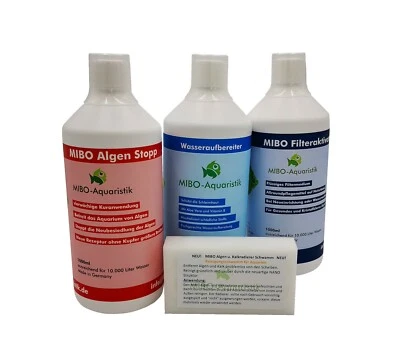 MIBO AQUARISTIK (8,99/l)MIBO Spar-Set Aquarium Pflege 3x 1000ml +Algenradierer Wasseraufbereiter