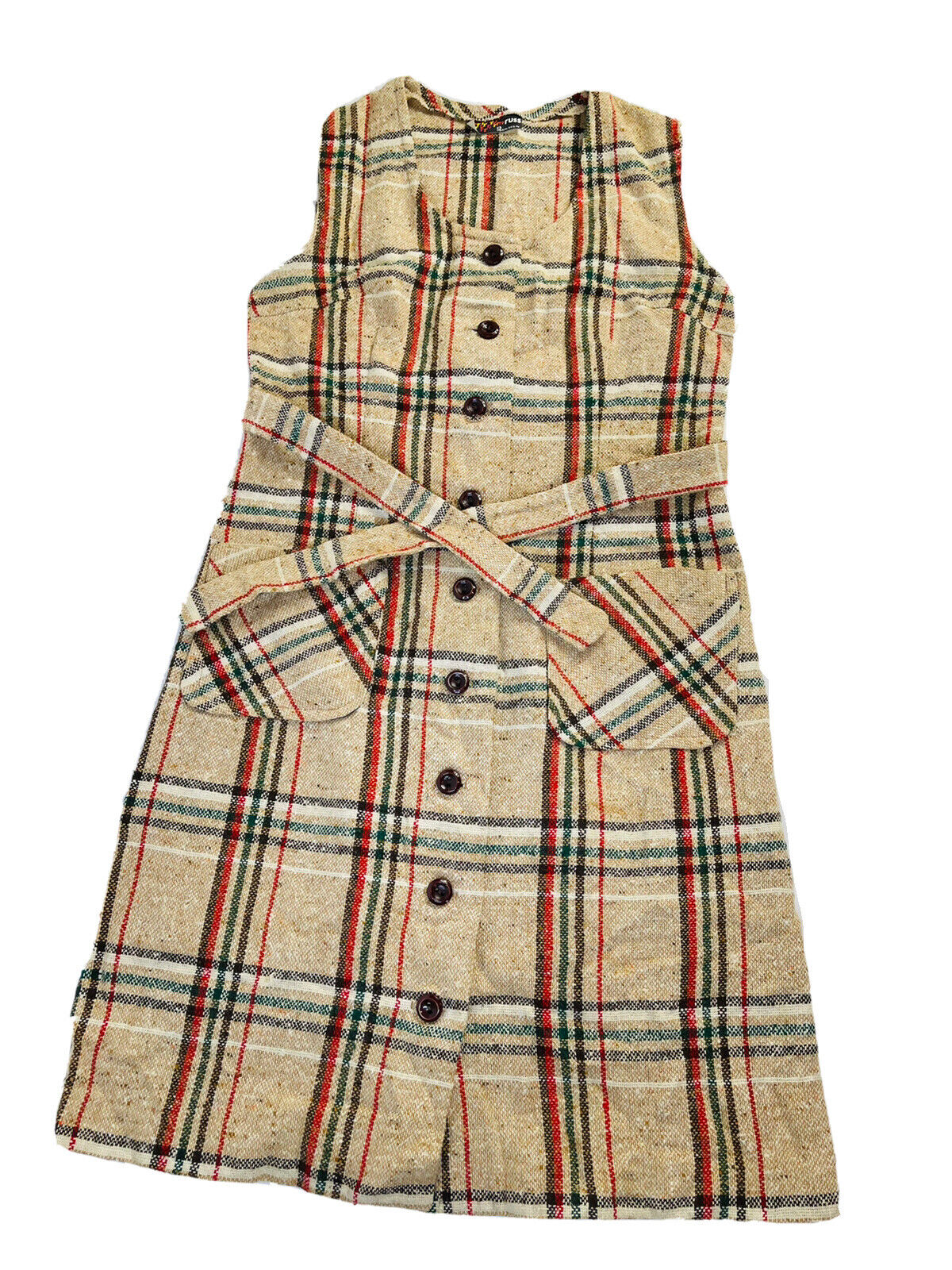 VTG 70s Womens Medium Plaid Button Belted Pocket … - image 1