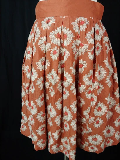 Plenty by Tracy Reese Size 2 Orange Embroidered Floral Fit and Flare Full Skirt - Image 2 of 4