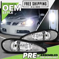 Lhrh Pair Chrome Clear Headlight6000k Led Bulb For 1999-2005 Pontiac Grand Am