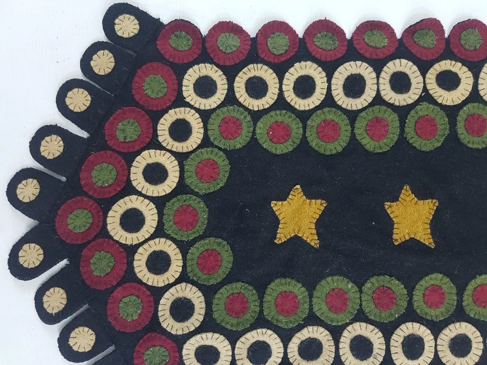 Vintage Beautiful Primitive Penny Rug Runner 32x16 inches - Image 3 of 4