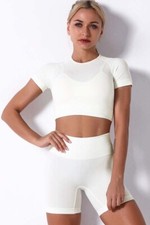 Women's white 2 piece croptop short set/ yoga