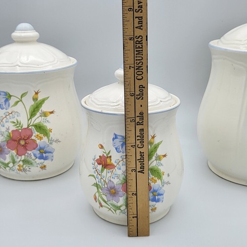 VTG Kitchen Made Japan Containers Set Lot 3 Ceramic Teal Aqua Floral Flaws Chips - Picture 5 of 19