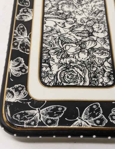 Mud Pie Tray Ceramic Butterfly And Flowers Footed Black And White Toile Small - Picture 14 of 24