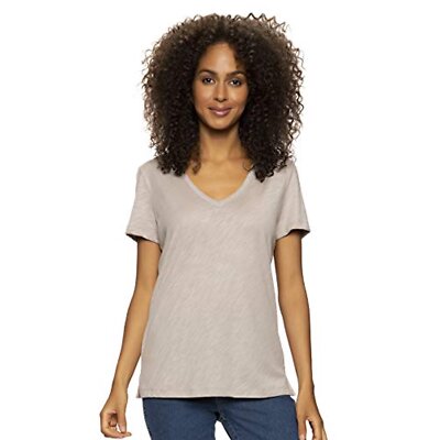 Felina Womens Slub Jersey V- Neck T-shirt Size-S Color-Atmosphere