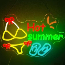 "Hot Summer" Neon Sign - Tropical Pool Party Decor, LED Wall Art for Bar,bedroom