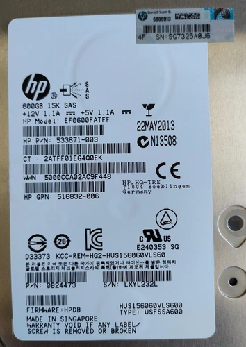 Compatible New 652620-B21 HP 653952-001 600GB 15K SAS 3.5" DUAL PORT 6G ENT HDD - Picture 1 of 3