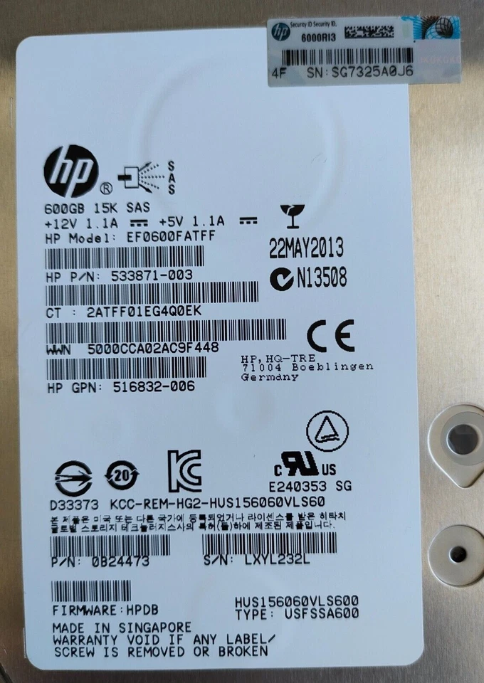 New HP DUAL PORT 6G ENT Hard Drive 653952-001 652620-B21 600GB 15K SAS 3.5" - Image 2 of 4